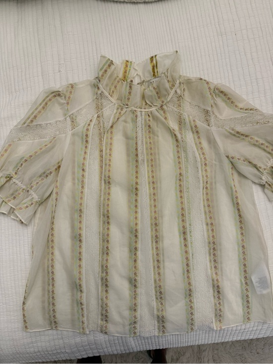 Sandro Tops - Sandro Cream Striped Ruffle Neck Blouse